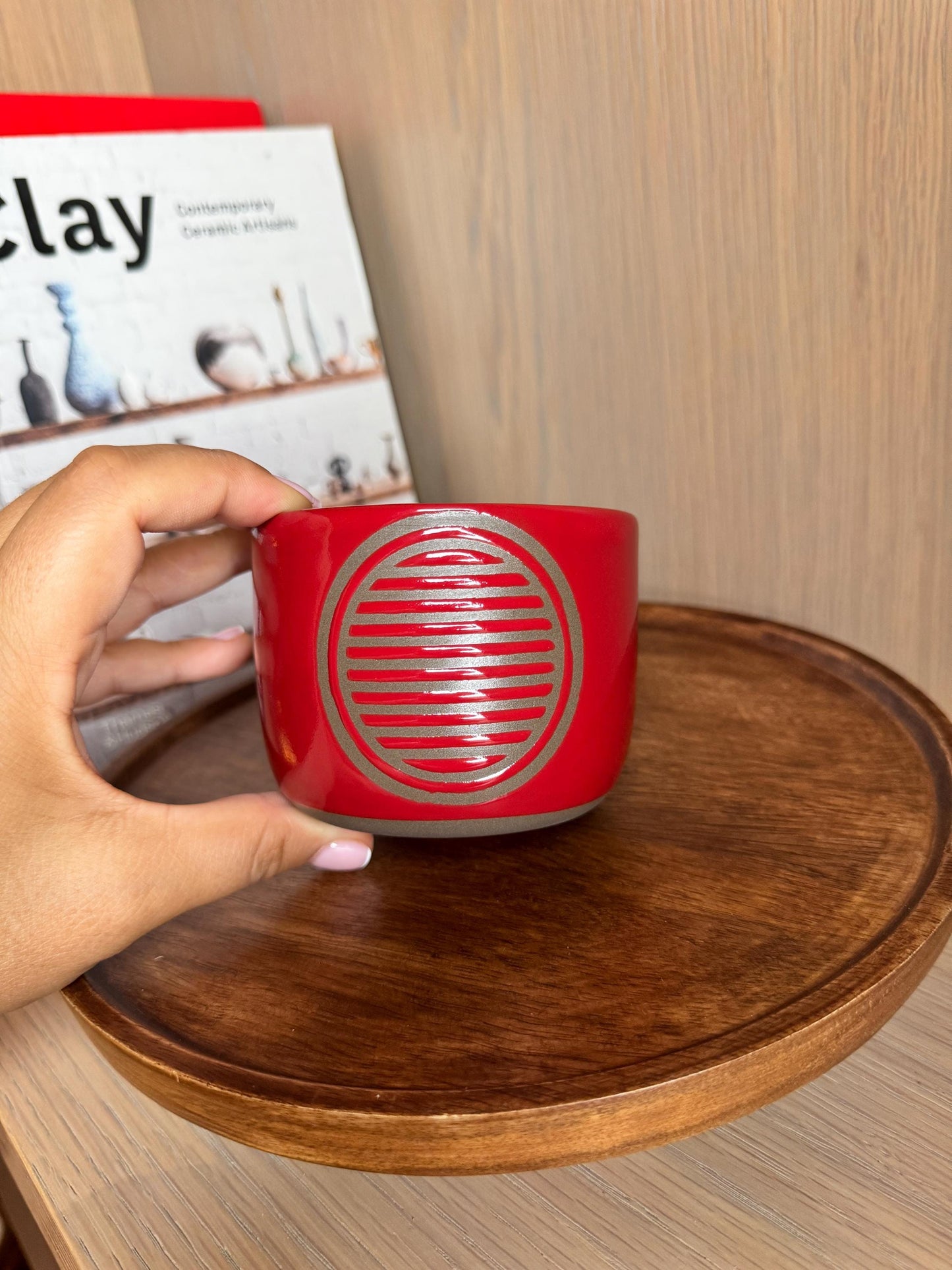 Red Pottery Mug Minimalist Modern Stoneware Tumbler, Perfect Housewarming or New Job Gift, Handmade Clay Mug for Coffee Lovers