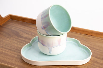 Handmade Ceramic Breakfast Set Cute Cloud Plate and Cup, Artisan Pottery for Morning Meals, Unique Gift Idea for Coffee Tea Lovers