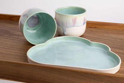 Handmade Ceramic Breakfast Set Cute Cloud Plate and Cup, Artisan Pottery for Morning Meals, Unique Gift Idea for Coffee Tea Lovers