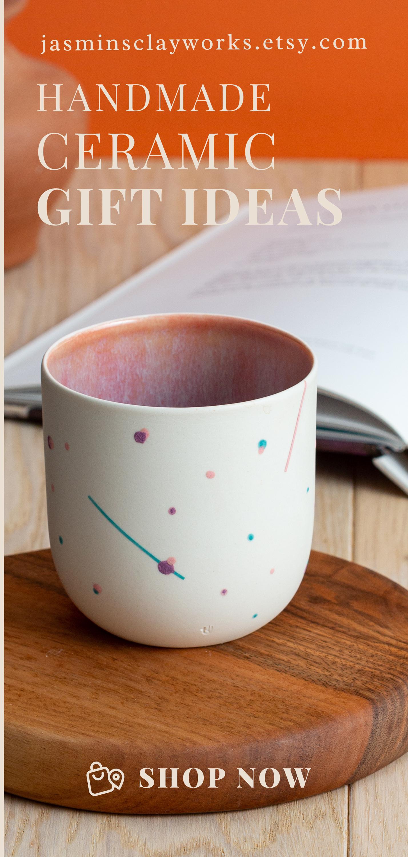 Handmade Gift Porcelain Mug Custom Hand Painted Cup Unique Minimal Design cup no handle gift for boyfriend girlfriend mom dad
