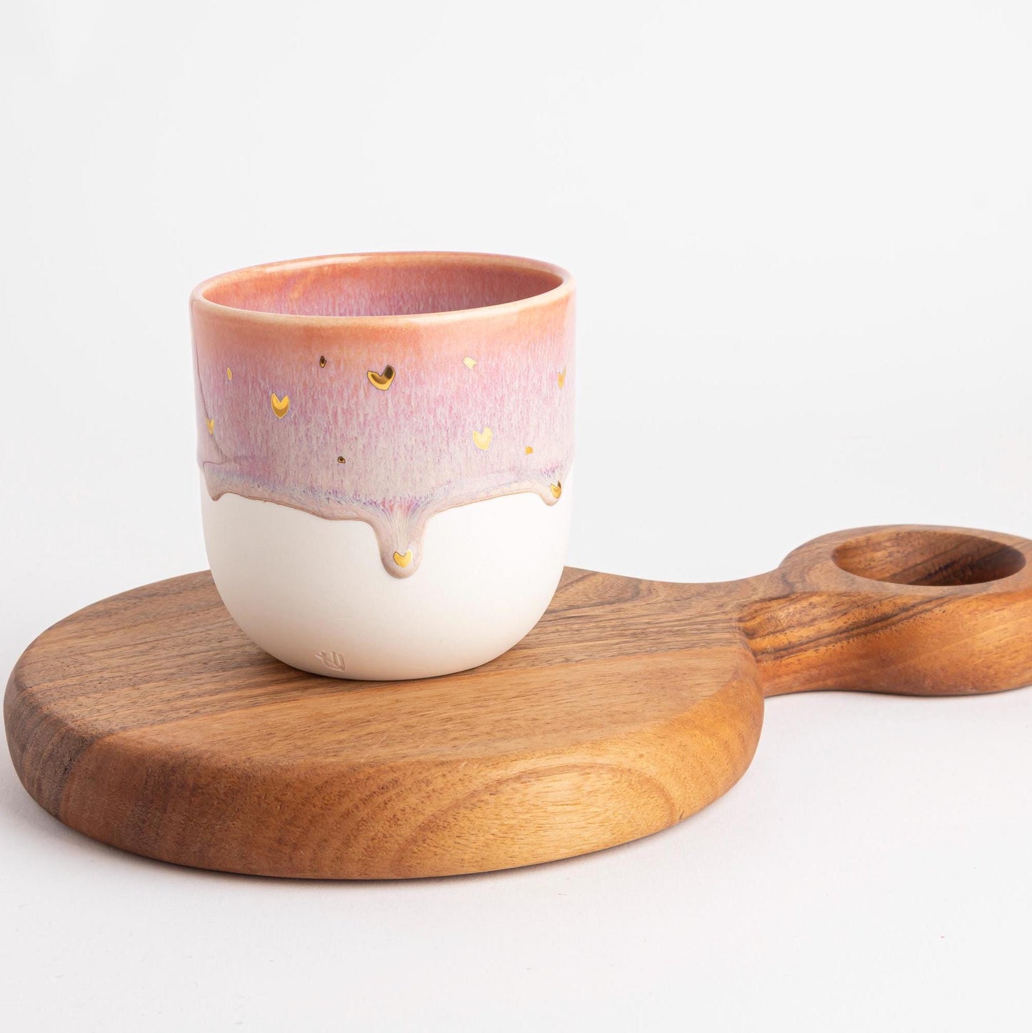 Handmade Porcelain Mug Unique Coffee Mug Pink White Gold Accent One of Kind Hand Painted Ceramic Gift Drip Glaze Artisanal Pottery Tea Lover