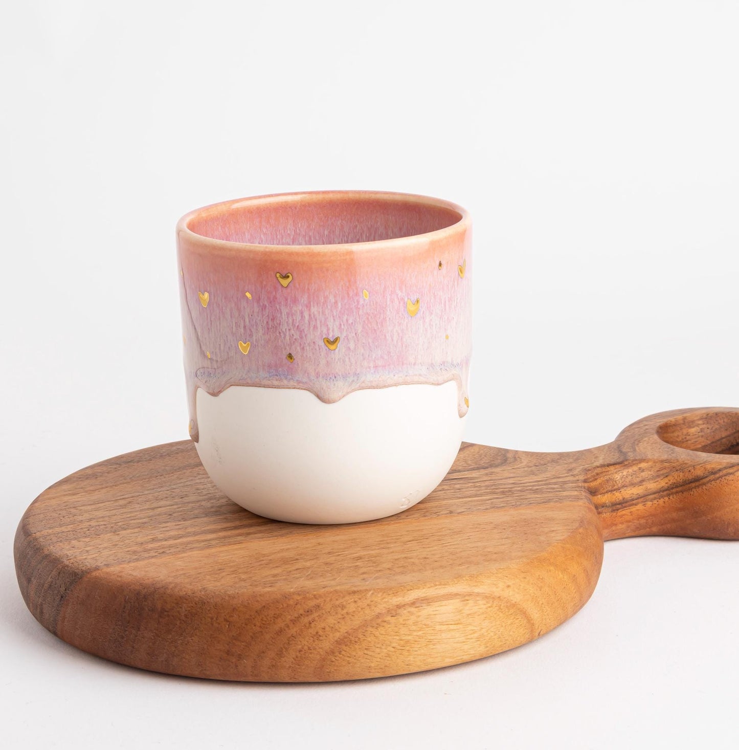 Handmade Porcelain Mug Unique Coffee Mug Pink White Gold Accent One of Kind Hand Painted Ceramic Gift Drip Glaze Artisanal Pottery Tea Lover
