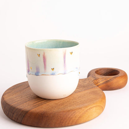 Artisanal Pottery Mug Drip Glaze Coffee Lover Gift Luxury Drinkware Bohemian Decor Kitchen Accent Handmade Pink White Gold Unique Ceramic