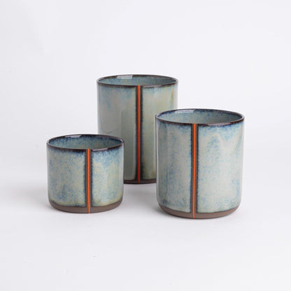 Handcrafted Ceramic Vessel Blue-Green Glaze Mug Unique Drinkware Planter Succulent Pot Cactus Container Tea Coffee Gift Modern Home Decor