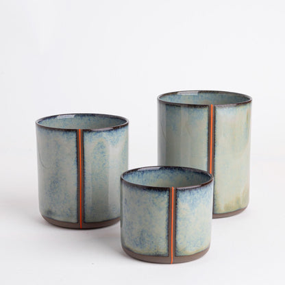 Handcrafted Ceramic Vessel Blue-Green Glaze Mug Unique Drinkware Planter Succulent Pot Cactus Container Tea Coffee Gift Modern Home Decor