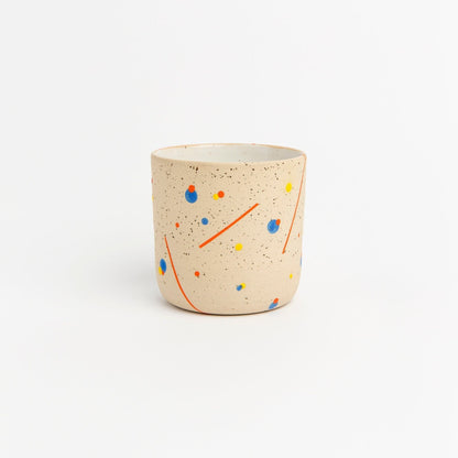 Retro Geometric Design Mug Stoneware Pottery Cup Speckled Clay Coffee Mug Handmade Artisan Drinkware Unique Vintage Style