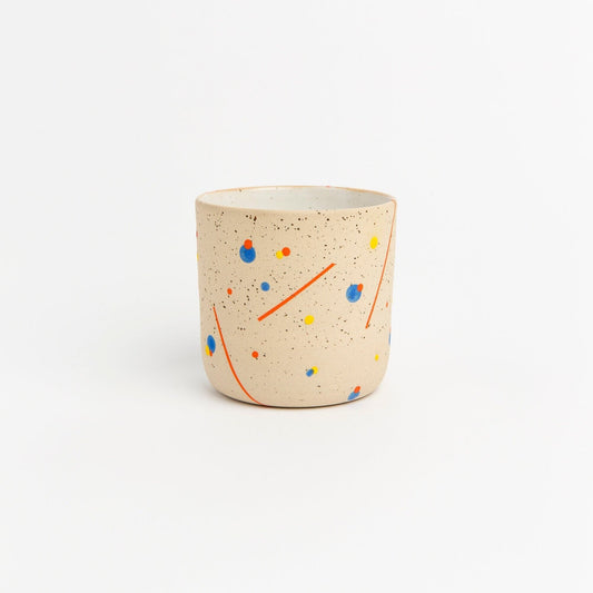 Retro Geometric Design Mug Stoneware Pottery Cup Speckled Clay Coffee Mug Handmade Artisan Drinkware Unique Vintage Style