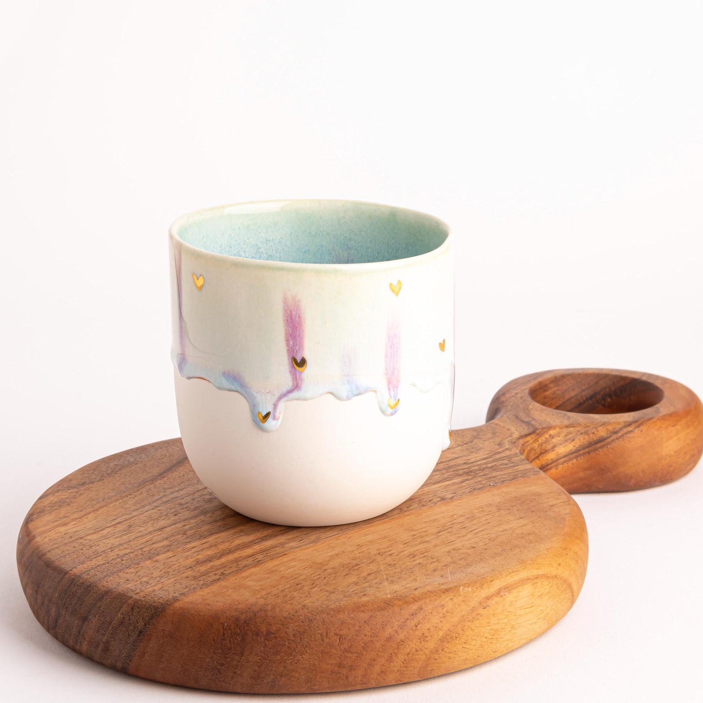 Artisanal Pottery Mug Drip Glaze Coffee Lover Gift Luxury Drinkware Bohemian Decor Kitchen Accent Handmade Pink White Gold Unique Ceramic