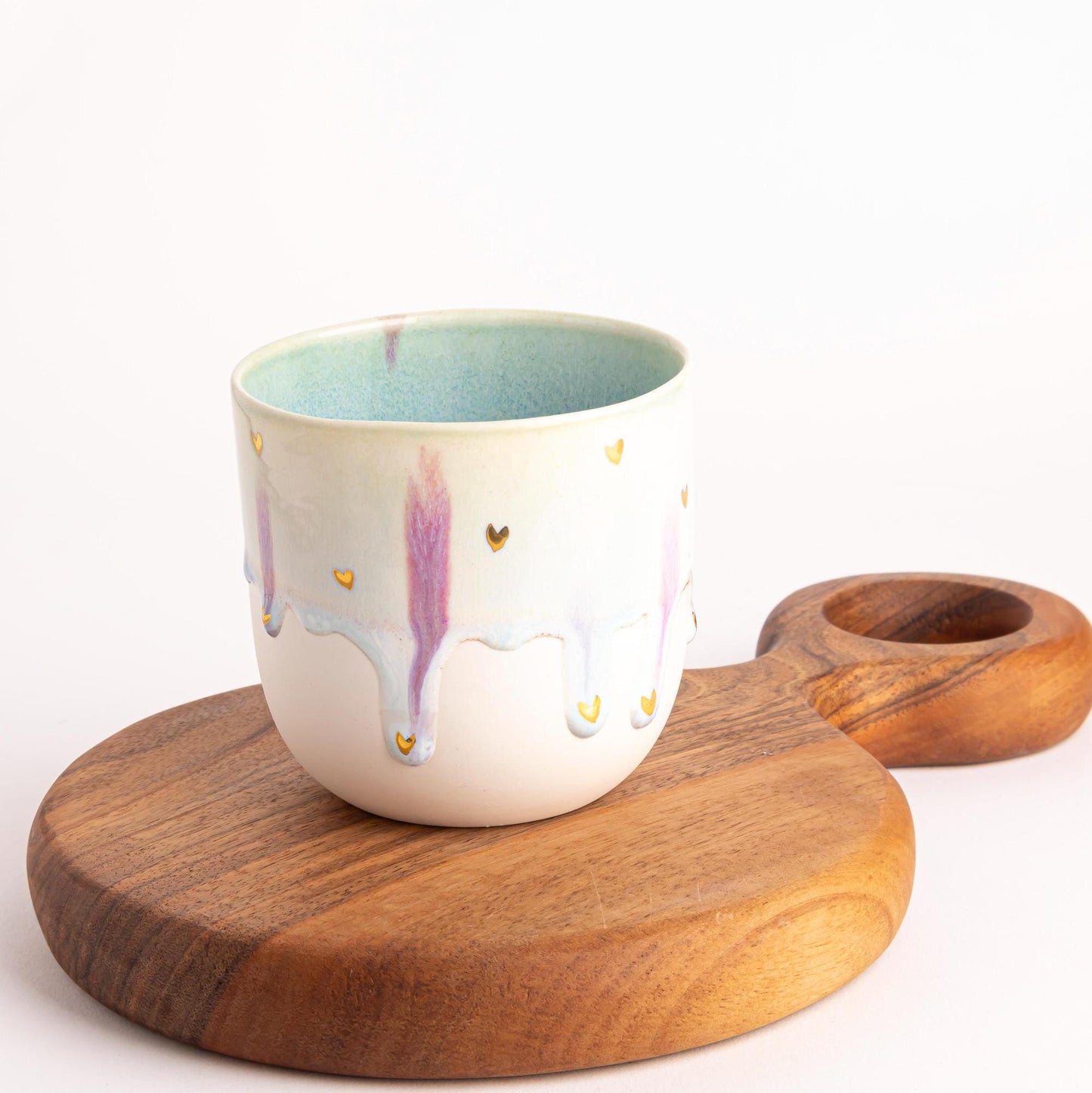 Artisanal Pottery Mug Drip Glaze Coffee Lover Gift Luxury Drinkware Bohemian Decor Kitchen Accent Handmade Pink White Gold Unique Ceramic