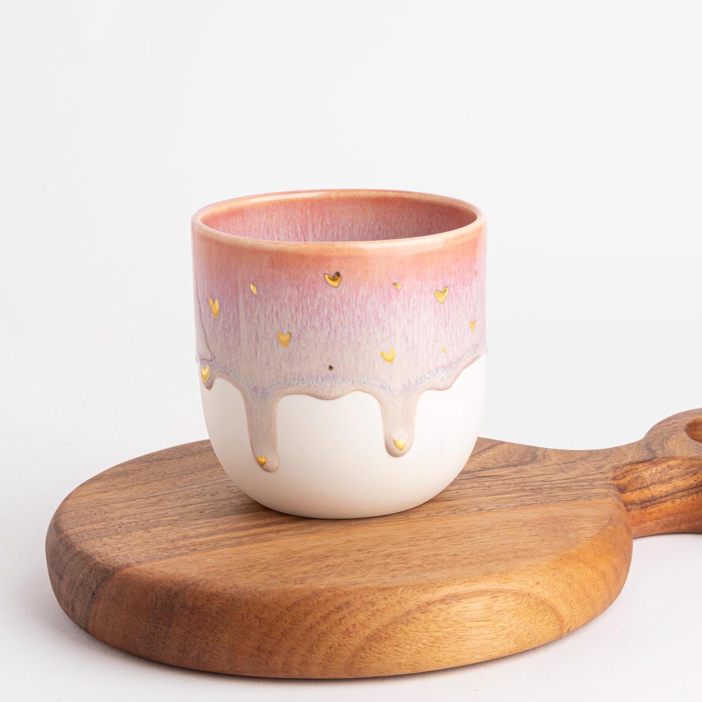Handmade Porcelain Mug Unique Coffee Mug Pink White Gold Accent One of Kind Hand Painted Ceramic Gift Drip Glaze Artisanal Pottery Tea Lover