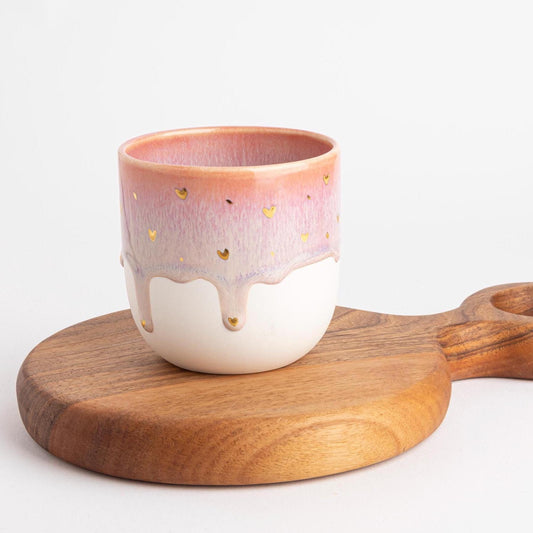 Handmade Porcelain Mug Unique Coffee Mug Pink White Gold Accent One of Kind Hand Painted Ceramic Gift Drip Glaze Artisanal Pottery Tea Lover