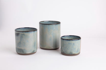 Handcrafted Ceramic Vessel Blue-Green Glaze Mug Unique Drinkware Planter Succulent Pot Cactus Container Tea Coffee Gift Modern Home Decor