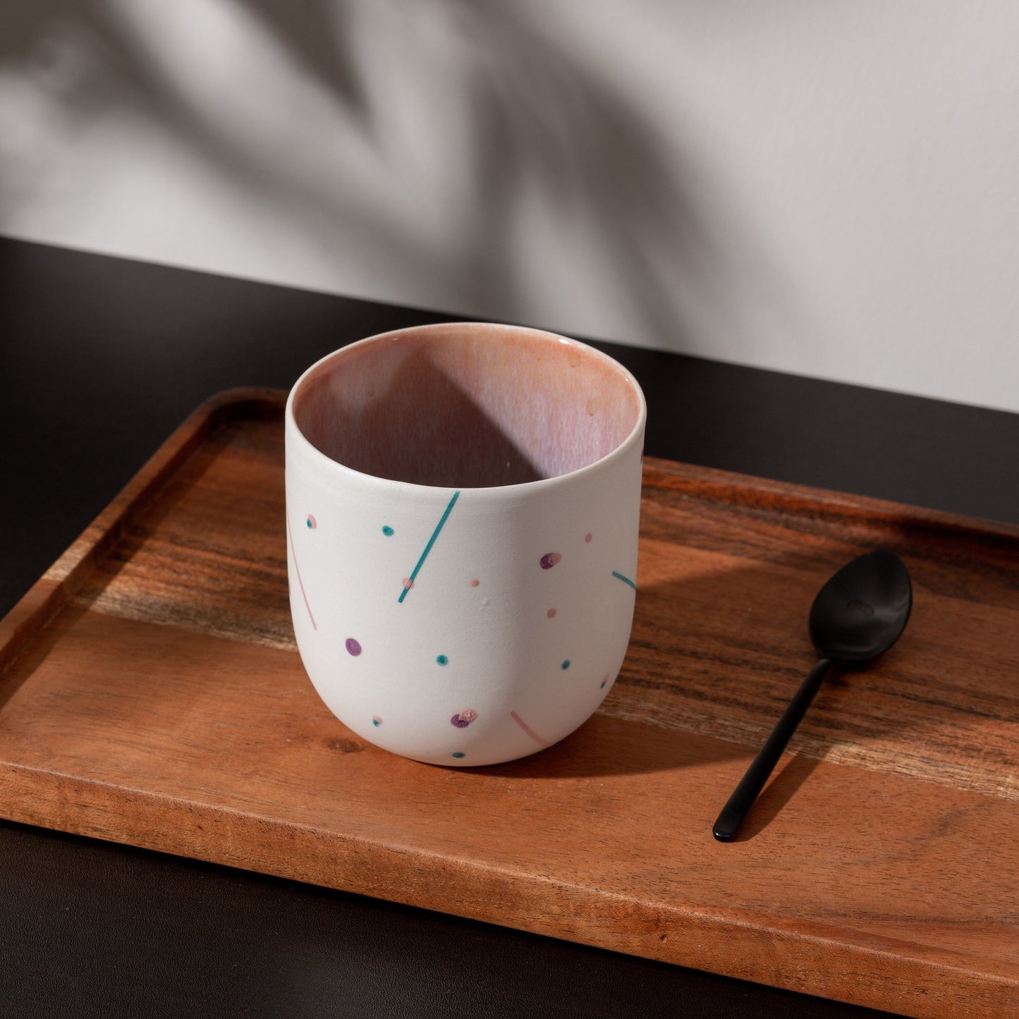 Handmade Gift Porcelain Mug Custom Hand Painted Cup Unique Minimal Design cup no handle gift for boyfriend girlfriend mom dad