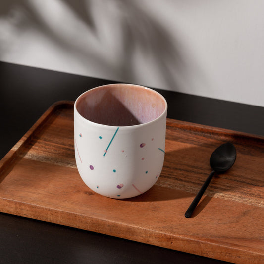 Handmade Gift Porcelain Mug Custom Hand Painted Cup Unique Minimal Design cup no handle gift for boyfriend girlfriend mom dad